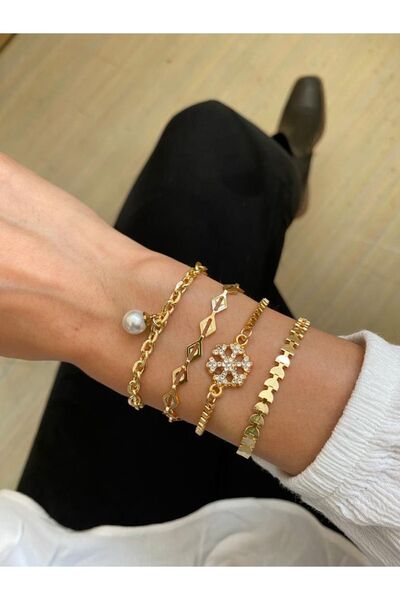 MagicStone Kar Tanesi Altın Dörtlü Kombin Bileklik