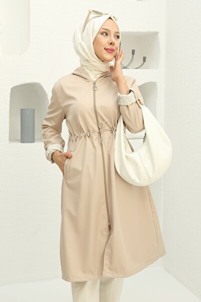 hilla line Women's - Water Repellent Hooded and Zippered Drawstring Waist Trench Coat