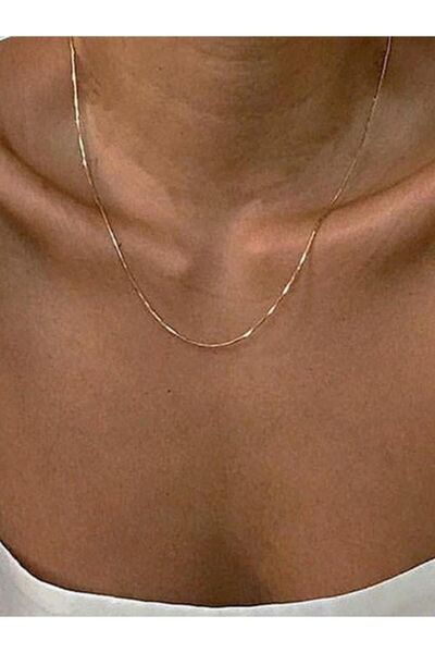 BORENO Ince Snake Italyan Zincir Kolye Çelik Üzeri 14 Ayar Altın kaplama