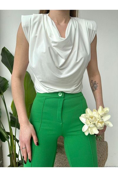 ELBEY Sandy Blouse with Zero Sleeves and Draped Front