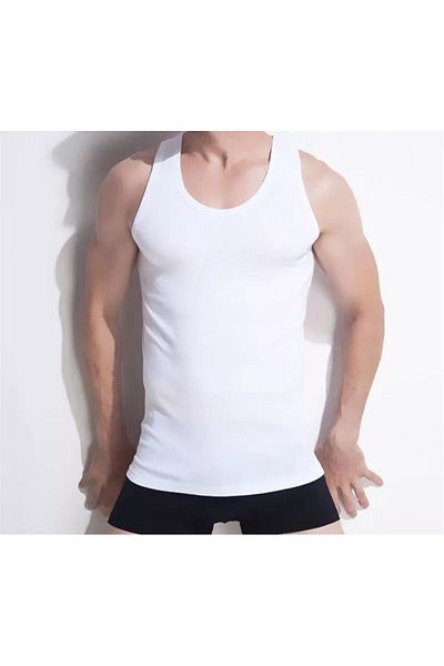 QKK White Men's Tank Top - 6-Piece Lycra Cotton, Q.U.O1.K.0K.A0.K.6O.T.A6