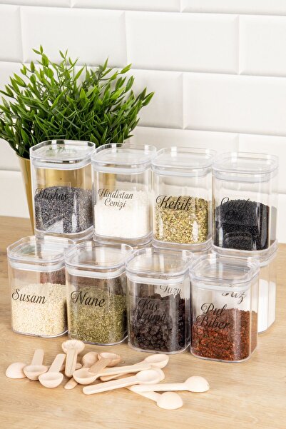 dnshome 12'li 200 ml Vakum Kapaklı Kaşıklı Akrilik Baharatlık Seti Saklama Ka...