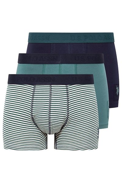U.S. Polo Assn. Boxeri din bumbac Lycra cu dungi verzi pentru bărbați, pachet de 3