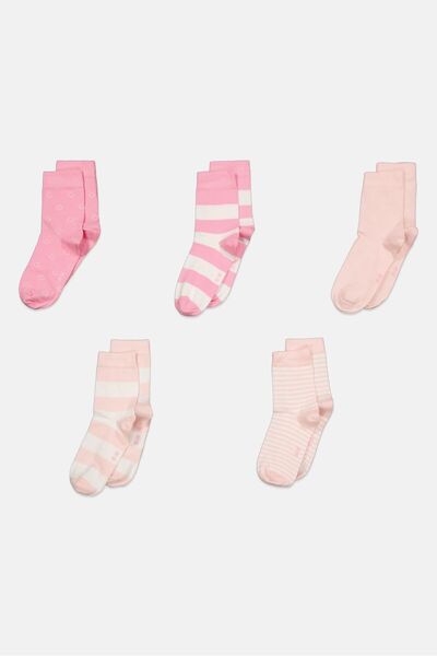 Tchibo Kids Girl 5 Pack Stripe Socks, Pink/White