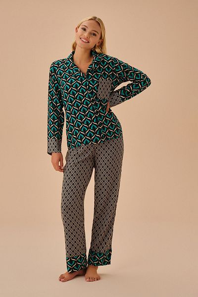 SUWEN Cat Eye Patterned Masculine Pajama Set