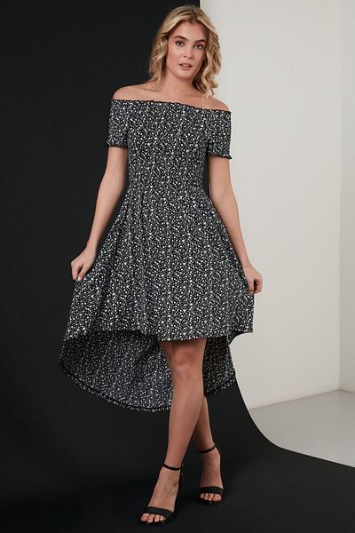 Lela Floral Κοντό Μπροστινό Μακρύ Πίσω Φόρεμα Carmen γιακά Γυναικείο Φόρεμα 5864026