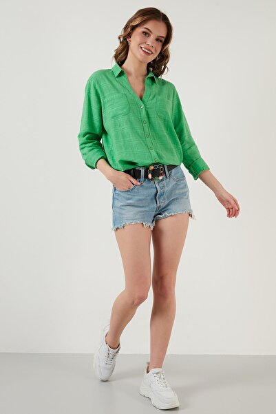 Lela Cotton Double Pocket Buttoned Regular Fit V-Neck Shirt514257519