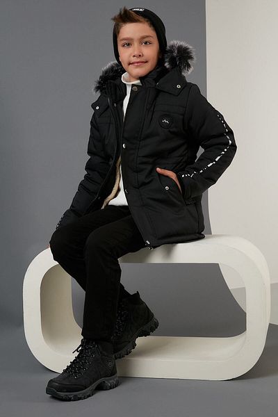 Lela Hooded Winter Coat with Faux Fur Collar and Plush Lining for Boys 6036056