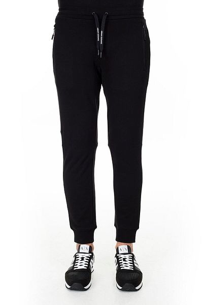 Armani Exchange Men's Black Sweatpants with Elastic Legs