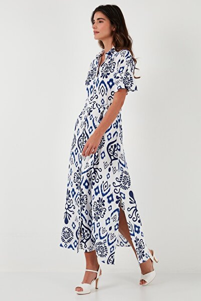 Lela Patterned Slit Shirt Collar Maxi Dress DRESS 611EL502