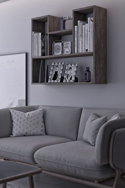 rafineritasarım Lale Dekoratif Duvar Rafı Salon Banyo Balkon Mutfak Kitaplık Çok Amaçlı Raf Gri