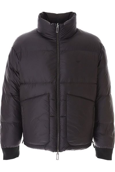 Emporio Armani Men's Woven Fabric Stand-Up Collar Zippered Black Coat 6R1B65 1NVSZ-F091