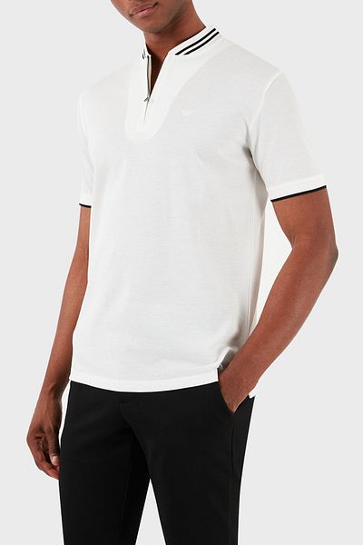 Emporio Armani 100% βαμβακερό μπλουζάκι με φερμουάρ με κανονική εφαρμογή Ανδρικό μπλουζάκι με λαιμόκοψη POLO 3D1FM7 1J