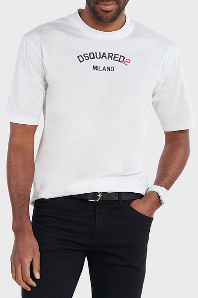 DSquared2 تي شيرت قطني بشعار عادي للرجال - S74GD1268 S23009 100