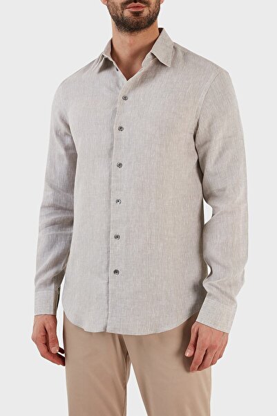 Emporio Armani قميص كتان بأكمام طويلة مناسب للرجال D41sm0 D10f9 600
