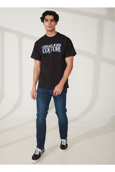 VERSACE JEANS COUTURE طاقم الرقبة تي شيرت أسود للرجال 74gahf02cj01f899