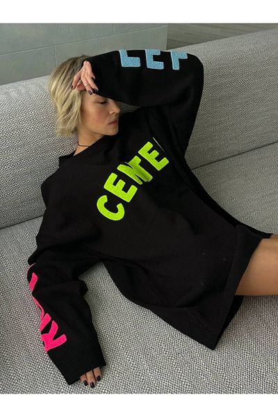 HZL Neon Patterned Knitwear Tunic Dress - Towel