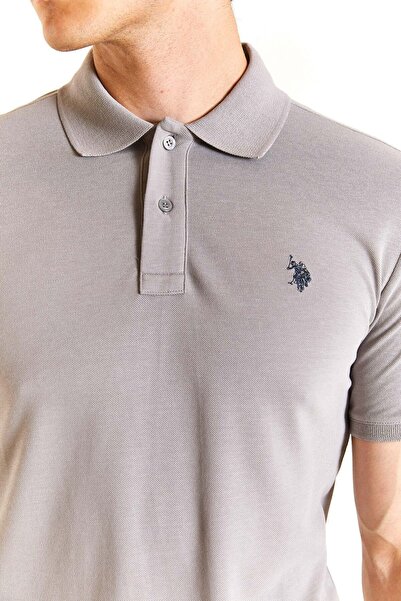 U.S. Polo Assn. ΒΑΣΗ. POLO ASSN. ΑΝΔΡΙΚΟ ΥΦΑΝΤΟ POLO ΛΑΙΜΟΣ ΣΚΟΥΡΟ ΓΚΡΙ T-SHIRT