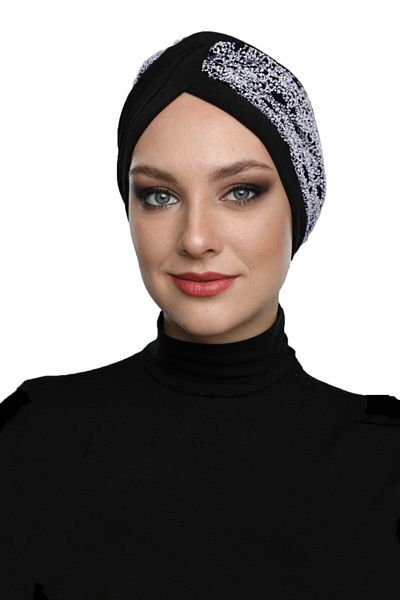 fidan bone Cross Boucle Black-gray Ready-made Turban Hijab Pool Bonnet
