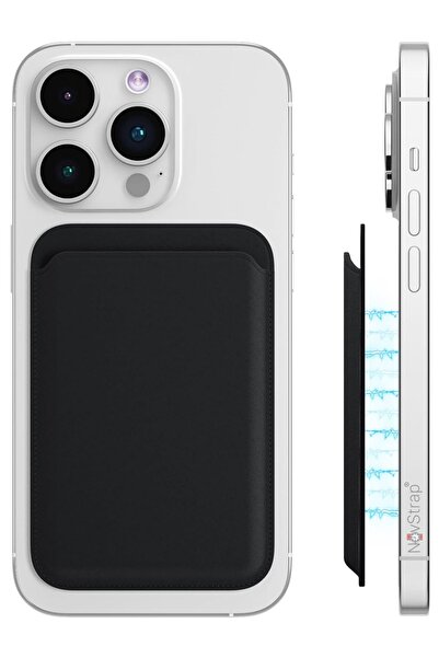 NovStrap İphone 16 15 14 13 12 Magsafe Ile Uyumlu Manyetik Suni Deri Kartlık Cüzdan Wallet Güçlü 6 Mıknatıslı