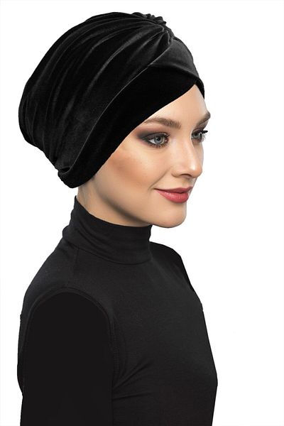 fidan bone Velvet Snowdrop Lined Black Ready-made Hijab Hijab Bonnet