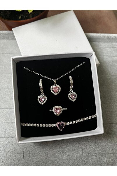 Sepetten Eve Çelik Kalpli Kolye Bileklik Küpe Ve Kalpli Yüzük Seti Ayarlanabilir Pandora&ç Set 14 Şubat