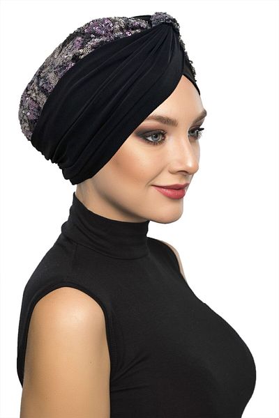 fidan bone Special Design Black with Silver-purple Sequined Ethnic Patterned Lined Ready-Made Hijab Hijab Evening Dress Bone