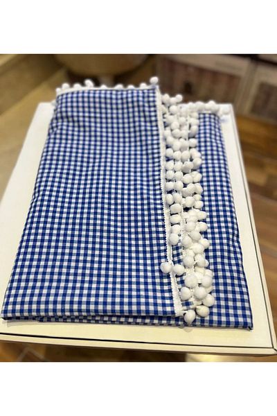 BHT Pânză de masă 160x160 cu pompon albastru