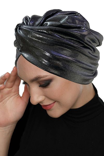 fidan bone Hooked, Sparkly Lined Black-Silver Ready-made Hijab Hijab Evening Dress Bonnet