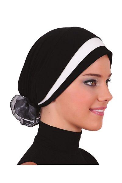 fidan bone Layered Back, Organza Rose, Black-cream Ready-made Hijab Hijab Bonnet