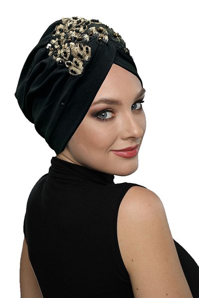 fidan bone Ripped Lined Embroidered Black Threaded Motif Ready-made Hijab Hijab Evening Dress Bonnet