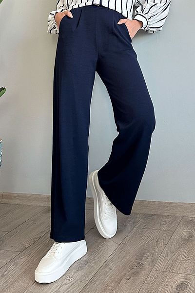 InStyle Navy Blue Wide Leg Trousers - Pleat Detailed