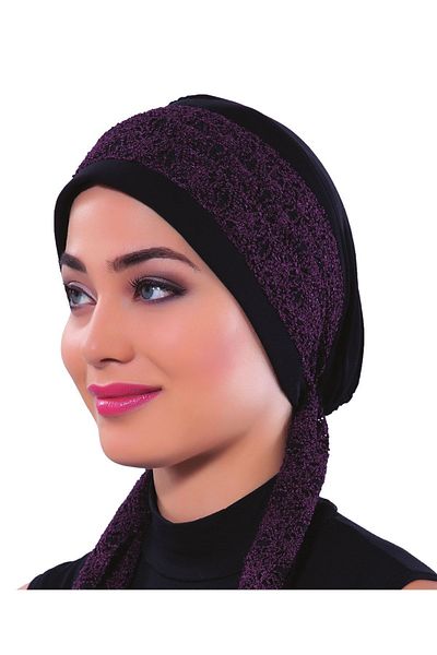 fidan bone Buklet Bandana Tied Black Purple Ready-made Headscarf Hijab Bonnet