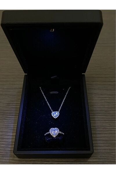 Sepetten Eve Işıklı Kutuda Kalpli Kolye Kalpli Yüzük Seti Yılbaşı Hediyesi 14...