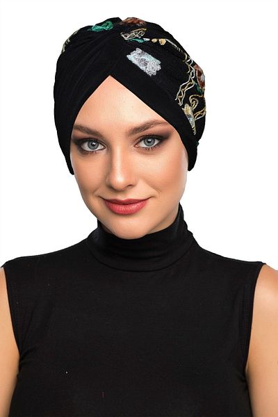 fidan bone Authentic Embroidery Motif Lined Ready Made Hijab Bonnet