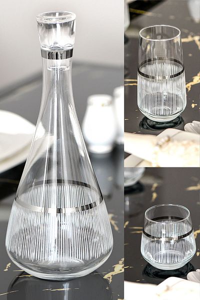 P H Panayır Home Luxury Silver Platinum 13 Piece Bottle Jug Set Soft Drink Water Cup Set Dowry Box