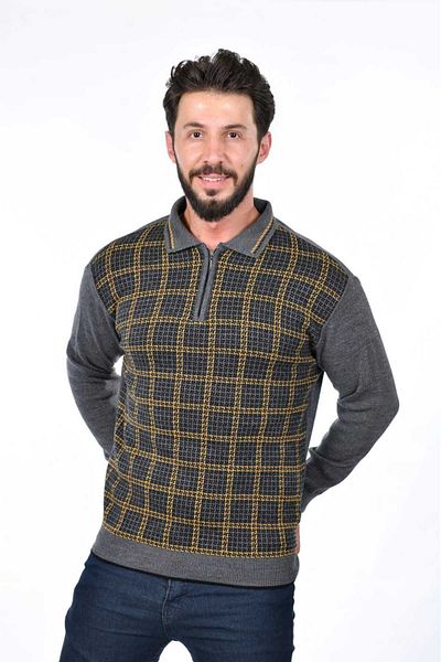 Kamalı Collared Dad Sweater Striped Dad Sweater Dad Knitwear Collared Men's Sweater Polo Collar