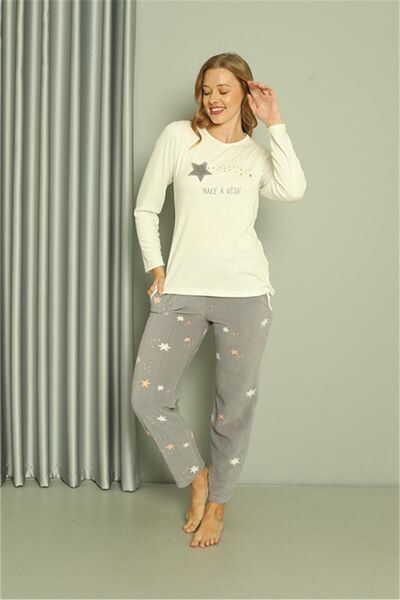 Akbeniz Welsoft Polar Kadın 3'lü Gri Pijama Takımı 20605
