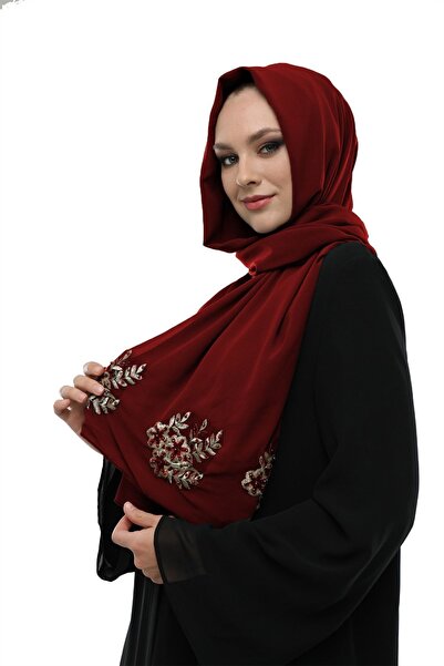 bb handmade collection Жіночий бордовий шаль з золотою ниткою