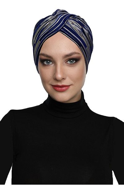 fidan bone Πλισέ φύλλο με επένδυση Navy Blue Ready Turban Hijab βραδινό καπό φορέματος