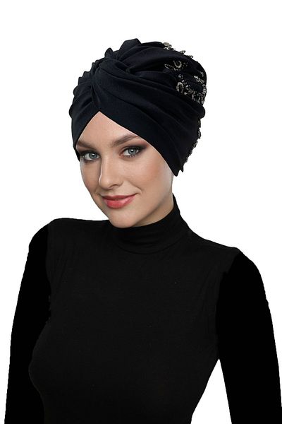 fidan bone Shining Hand Embroidered Black Heart Patterned Lined Ready Made Hijab Hijab Evening Dress Bonnet