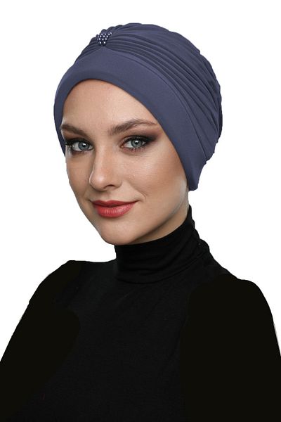 fidan bone Σκούρο γκρι έτοιμο καπό Hijab τουρμπάνι με μαργαριτάρια - κέντημα με μαργαριτάρια