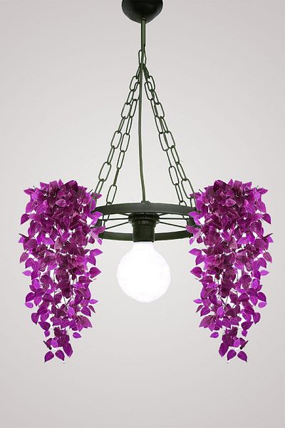 Bundera Rustic Garden Balcony Chandelier - Single Wheel Bicycle Wheel, Flower Pot Pendant Lamp Wrought Iron