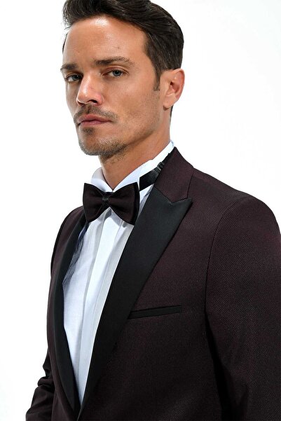 Morven Чоловічий темно-бордовий смокінг Modena Slimfit з жакардовим візерунком