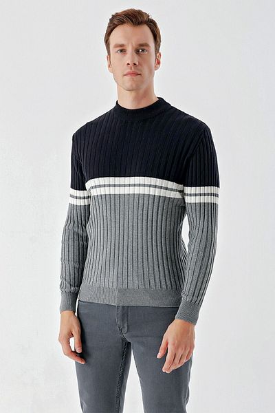 Morven Men's Grimel Trend Paneled Bato Collar Dynamic Fit Comfortable Cut Knitwear