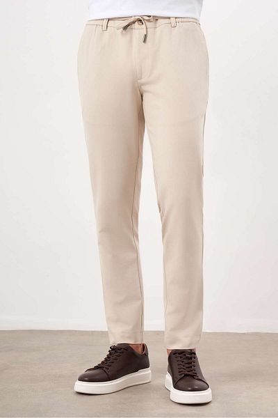 Morven Men's Beige Polyviscon Trend Drawstring Jogger Slim Fit Sports Trousers