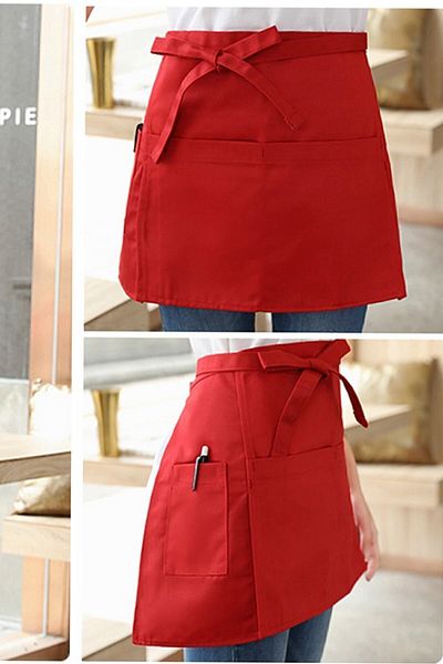 Bundeba Nippy Red Waiter Cook and Kitchen Chef Half Waist Apron Stain Resistant 3 Pockets Service Apron