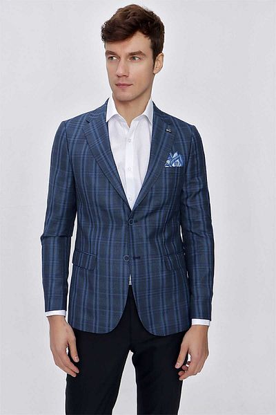 Morven Ανδρικό Μπλέ Στριούντελ Slim Fit 6 Drop Σακάκι