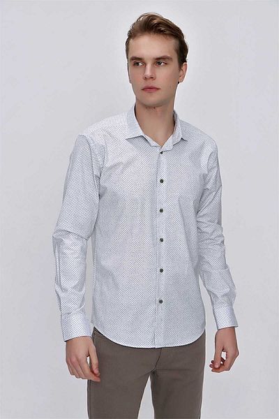 Morven Men's Green Micro Lycra Printed Slim Fit Shirt