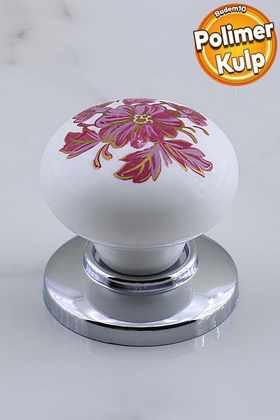 Badem10 Buton polimeric Roz cu model de flori Mobilier cromat Sertar de bucătărie Dulap dulap Mâner Mâner